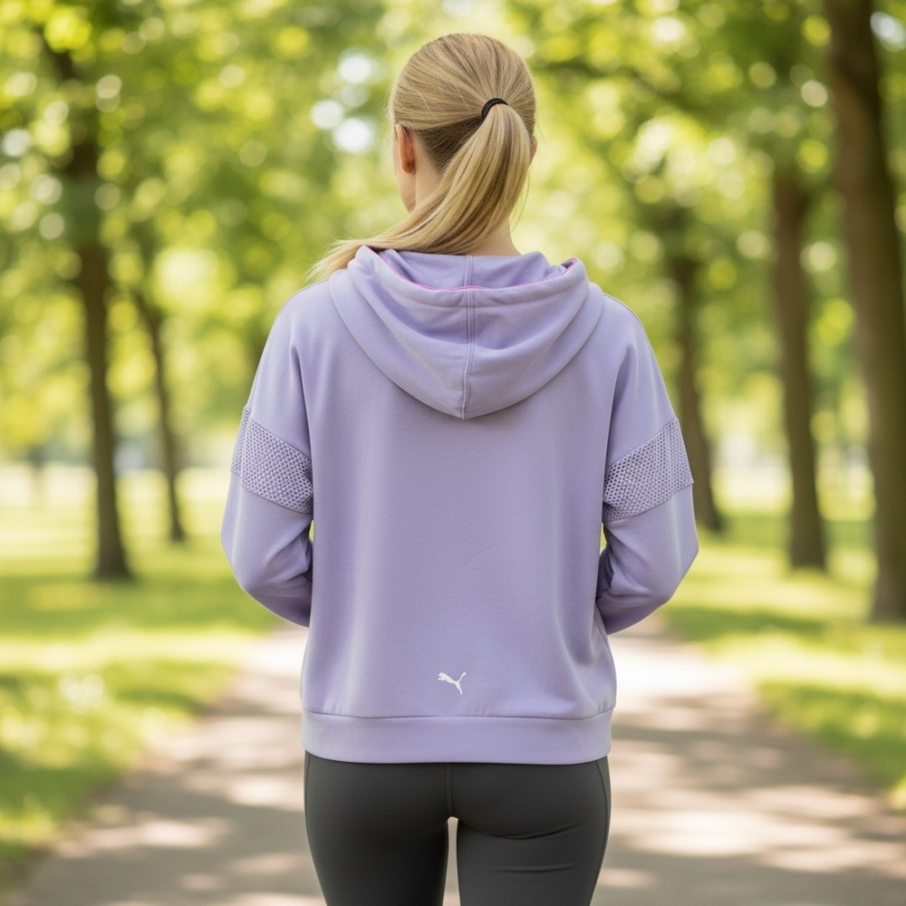 PUMA Lavender Cropped Terry Hoodie - Lightweight Spring Athleisure - Small NWT - Picture 8 of 14